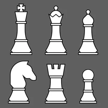 A set of chess pieces in a solid color fill style Stock-Illustration