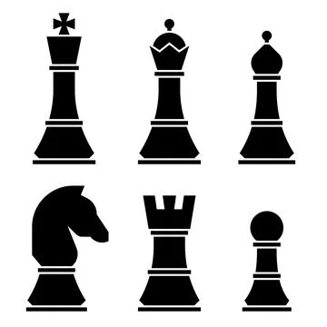A set of chess pieces in a solid style Stock Illustration
