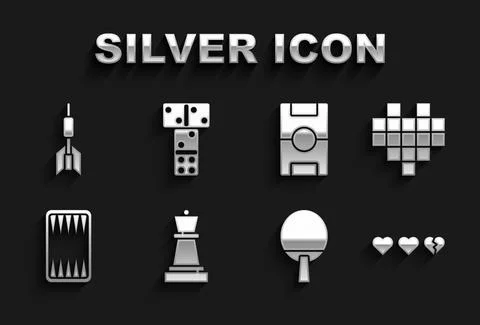 Set Chess, Pixel hearts for game, Hearts, Racket, Backgammon board, Hockey table Stock Illustration