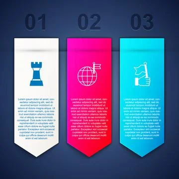 Set Chess, Planet with flag and Hand holding. Business infographic template Stock Illustration