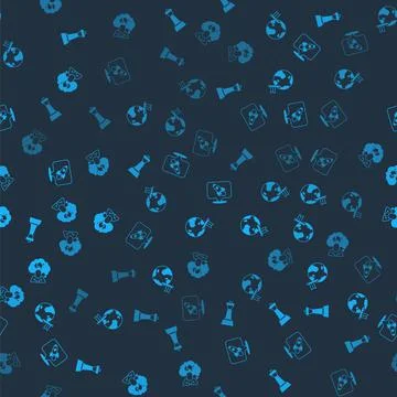 Set Chess, Planet with flag, Rocket ship and Man holding on seamless pattern Stock Illustration