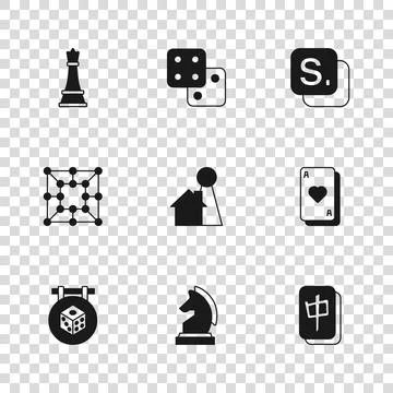 Set Chess, Playing cards, Mahjong pieces, Chip for board game, Bingo, Game .. Stock Illustration