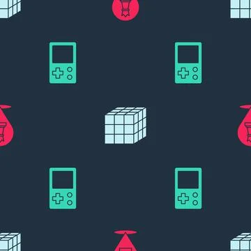 Set Chess, Rubik cube and Tetris on seamless pattern. Vector Illustrazione stock