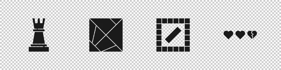 Set Chess, Rubik cube, Board game and Hearts for icon. Vector Stock Illustration