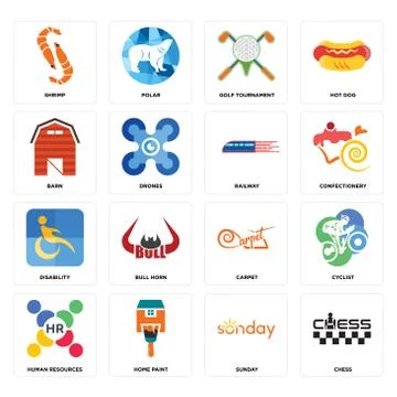 Set of chess, sunday, human resources, carpet, disability, railway, barn, gol Free Stock Illustration