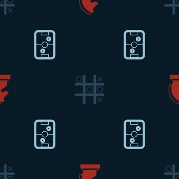 Set Chess, Tic tac toe game and Air hockey table on seamless pattern. Vector Stock Illustration