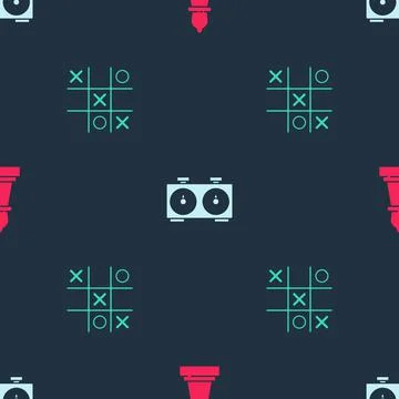 Set Chess, Time chess clock and Tic tac toe game on seamless pattern. Vector Stock Illustration