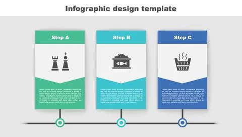 Set Chess, Tin can with caviar and Sauna bucket. Business infographic template Stock-Illustration