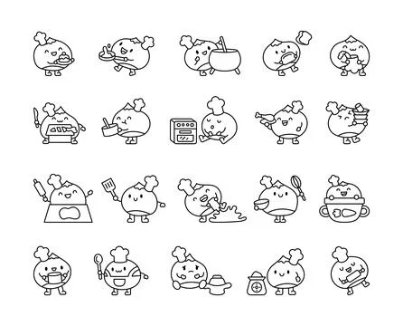 Set of chestnut in chef hat with baking tools Stock Illustration