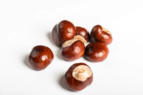 Set of chestnuts on white Stock Photos
