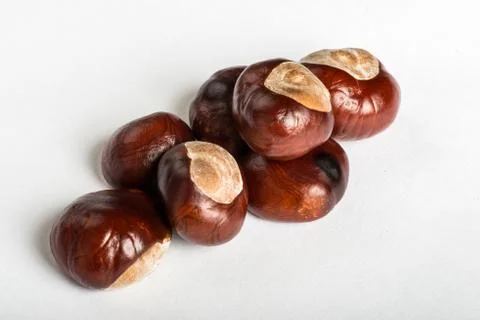 Set of chestnuts on white Stock Photos