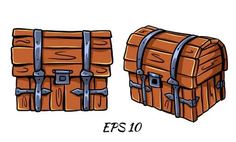 Set of chests in cartoon style. Stock Illustration