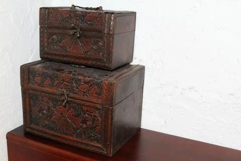 Set chests on the shelf space Stock Photos
