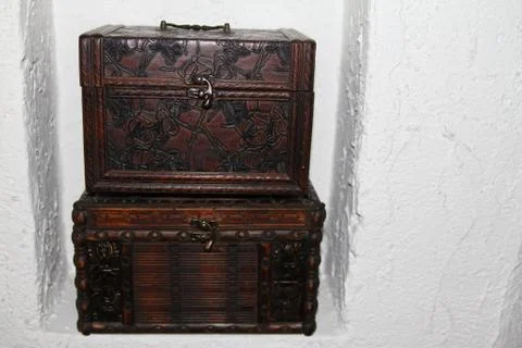 Set chests on the shelf space Stock Photos