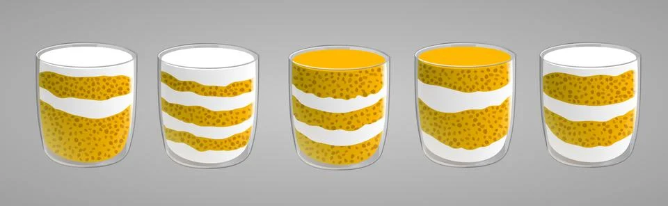 Set of chia seed mango pudding with whipped cream. Stock Illustration