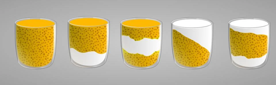 Set of chia seed mango pudding with whipped cream. Stock Illustration
