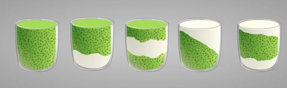 Set of chia seed pudding with green matcha tea. Stock Illustration
