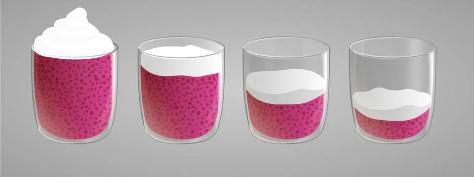 Set of chia seed raspberry pudding with whipped cream. Stock Illustration