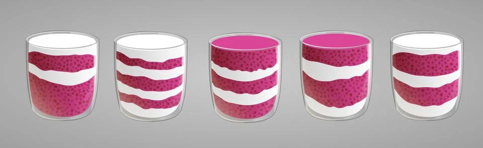 Set of chia seed raspberry pudding with whipped cream. Stock Illustration