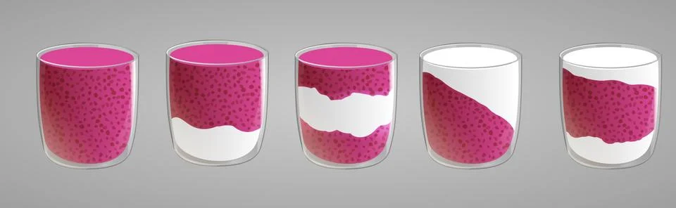 Set of chia seed raspberry pudding with whipped cream. Stock Illustration