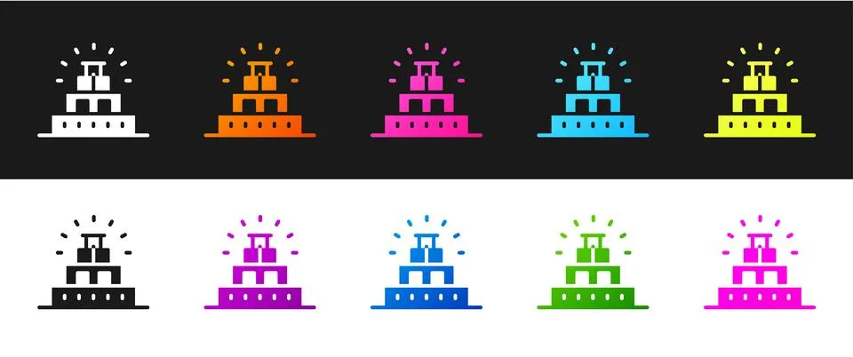 Set Chichen Itza in Mayan icon isolated on black and white background. Anci.. Ilustración de archivo