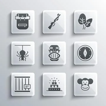 Set Chichen Itza in Mayan, Monkey, Compass, Mexican mayan or aztec mask, Animal Stock Illustration