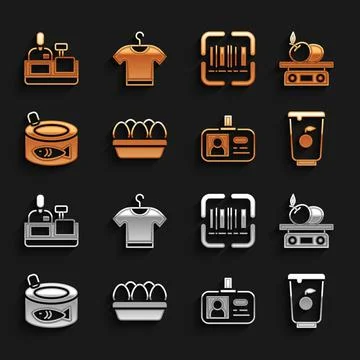 Set Chicken egg in box, Electronic scales for product, Yogurt container, Iden Illustrazione stock