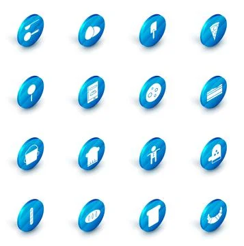 Set Chicken egg, Spatula, Slice of pizza, Frying pan, Bakery bowl dough Stock Illustration