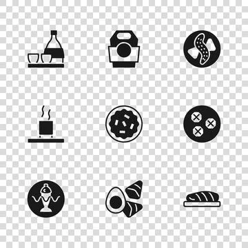 Set Chicken egg with vegerables, Wonton, Fish steak, Homemade pie, Served c.. Stock Illustration