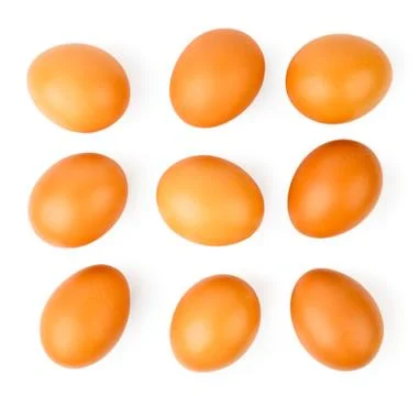 Set of chicken eggs on a white. The form of the top. Stock Photos