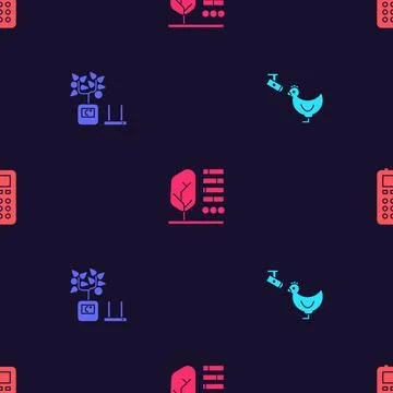 Set Chicken farm and camera, Smart farming technology, Plant status and Remot Stock Illustration
