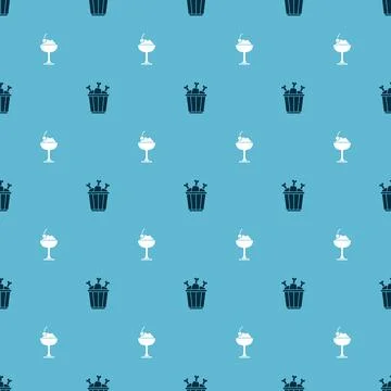 Set Chicken leg in package box and Ice cream bowl on seamless pattern. Vector Illustrazione stock