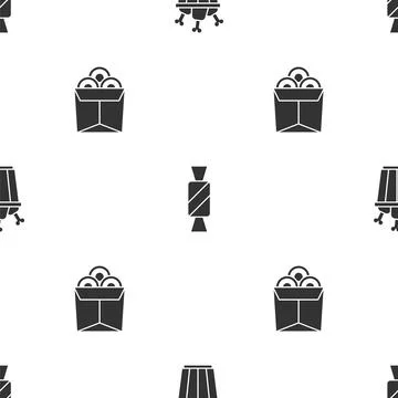 Set Chicken leg in package box, Candy and Noodles on seamless pattern. Vector 스톡 일러스트