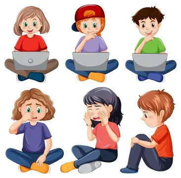 Set of children with computer イラスト素材