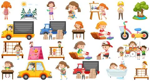 Set of children doing different activities Stock Illustration
