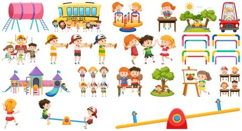 Set of children doing different activities Stock Illustration