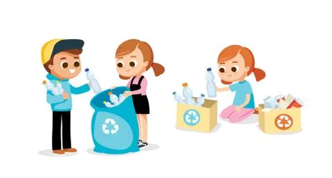 Set of children doing waste sorting. Environmental protection. Stock Illustration