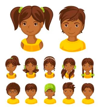 Set of children faces. Stock Illustration