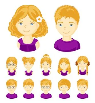 Set of children faces. Stock Illustration