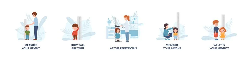 Set of children measuring height flat style, vector illustration Stock Illustration