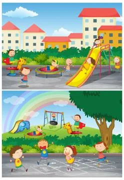 Set of children at the playground Stock Illustration