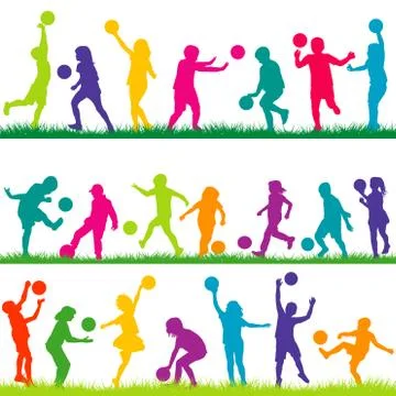 Set of children playing with balls Stock Illustration