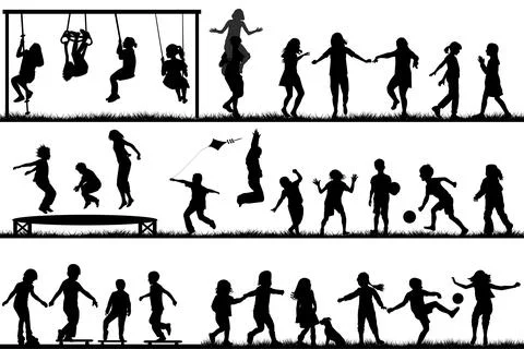 Set of children playing in a park Stock Illustration