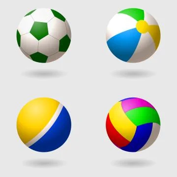 Set of children s balls for different games. Football, volleyball, inflatable Stock Illustration