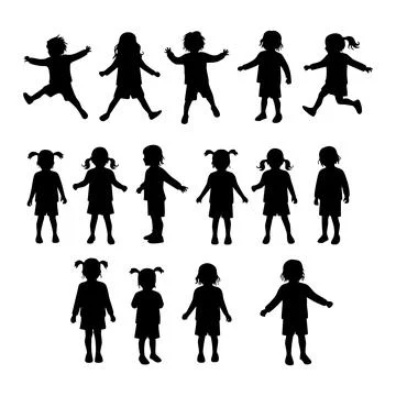 Set of children silhouette on white background Stock Illustration