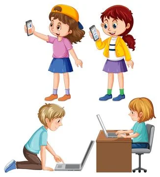 Set of children using laptop Stock Illustration