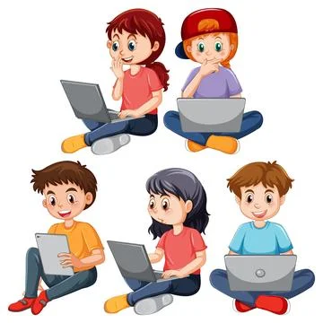 Set of children using laptop 스톡 일러스트