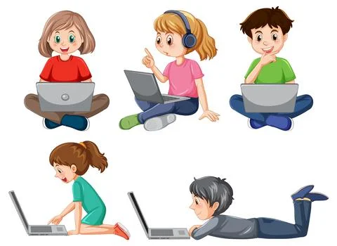 Set of children using laptop Stock Illustration