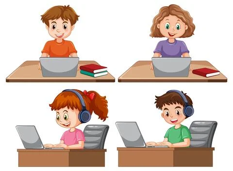 Set of children using laptop Stock Illustration