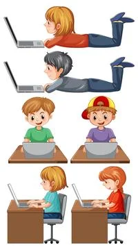 Set of children using laptop Stock Illustration